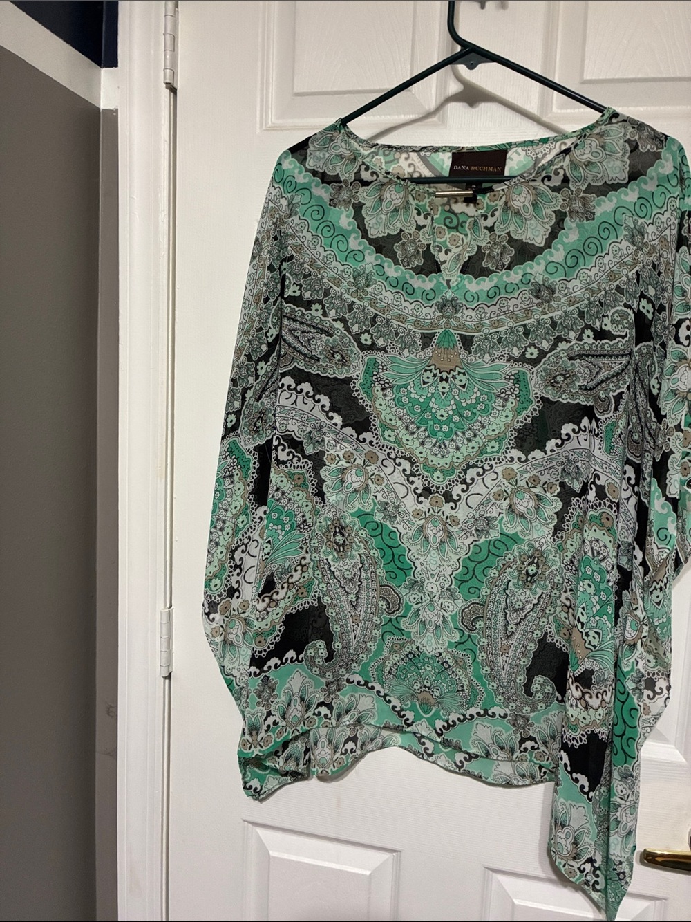Dana Buchman Mint Green and Black Paisley Blouse